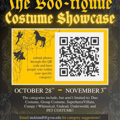 A dark, webby background highlights yellow text text reading the bootique, a costume showcase
